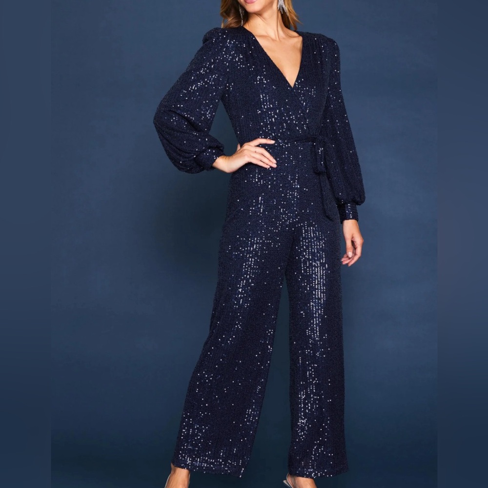 Navy glitter long sleeve jumpsuit